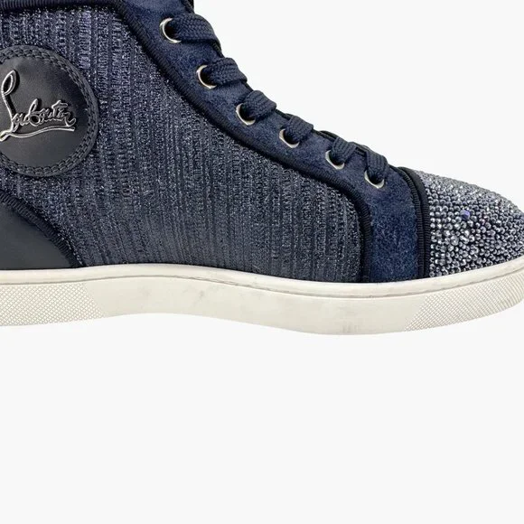 Christian Louboutin Louis Strass Sneaker Size 39 US 9 Navy Blue High Top Crystal - Picture 11 of 14